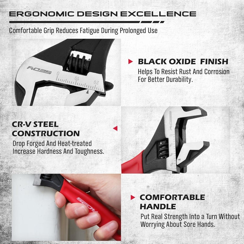 SEDY 6" Adjustable Wrench Pipe Spanner: Wide Jaw Black Oxide Wrench With Cushion Grip, Laser Marked Metric & SAE Scales, CR-V Steel, for Professionals - Image 4